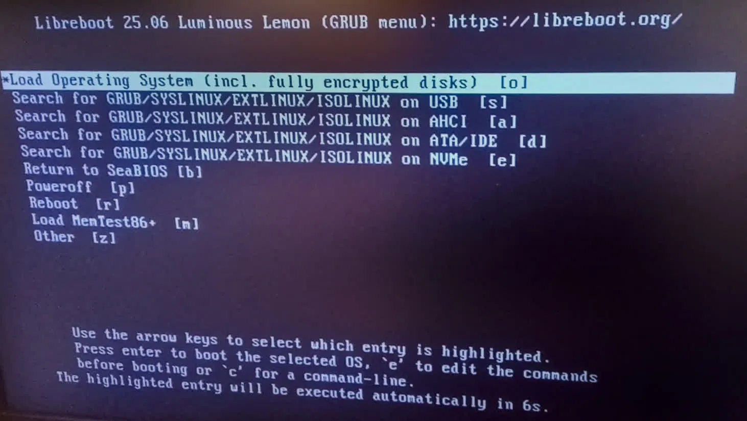 GRUB menu on boot