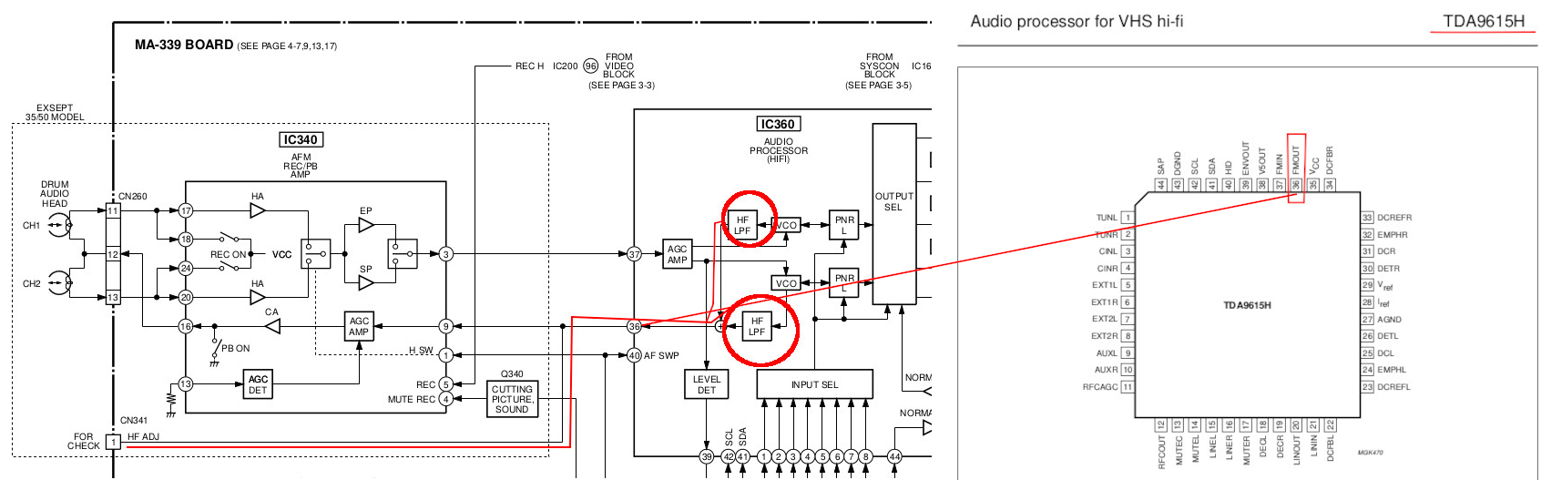 Sony SLV SE60 CN341 HF ADC PIN 36 path