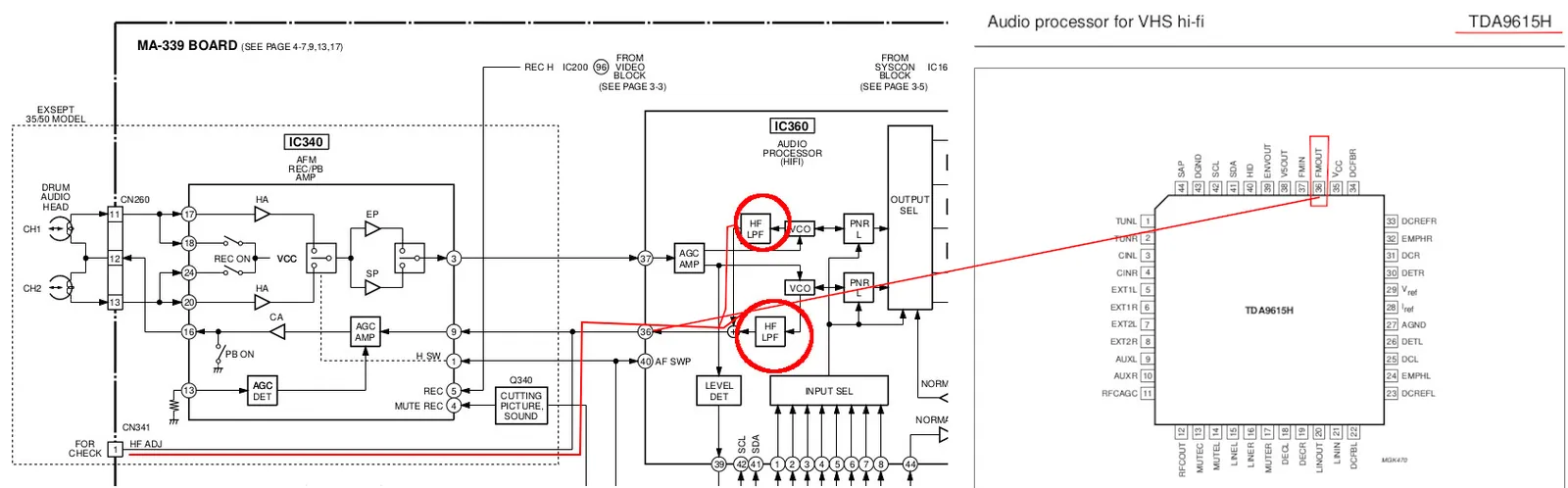 Sony SLV SE60 CN341 HF ADC PIN 36 path